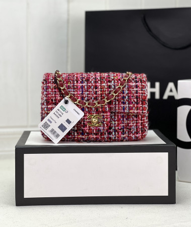 Ch*el mini classic 11.12 handbag tweed & gold-tone metal 4.7 × 7.8 × 2.3 in