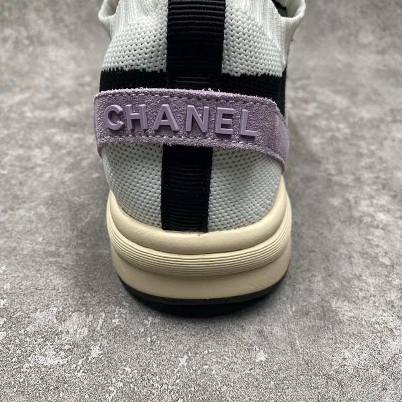 Channel Blended Fabrics Street Style White Purple Plain Sock Sneakers