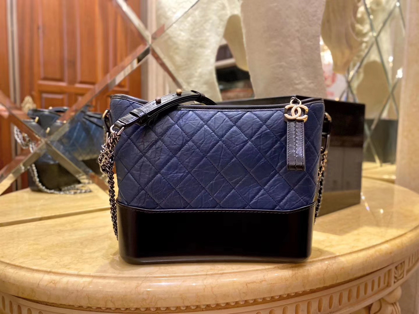 Ch*el gabrielle bag 28cm blue and black