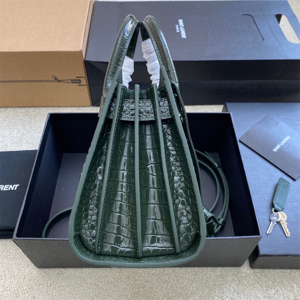 Y*L sac de jour nano in crocodile embossed leather green 8.6 x 6.8 x 3.5 inches
