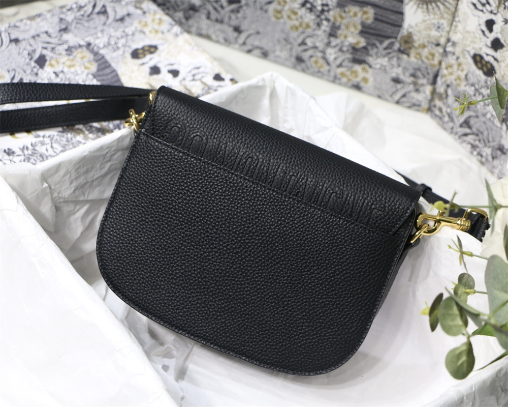 medium D*or bobby bag black grained calfskin