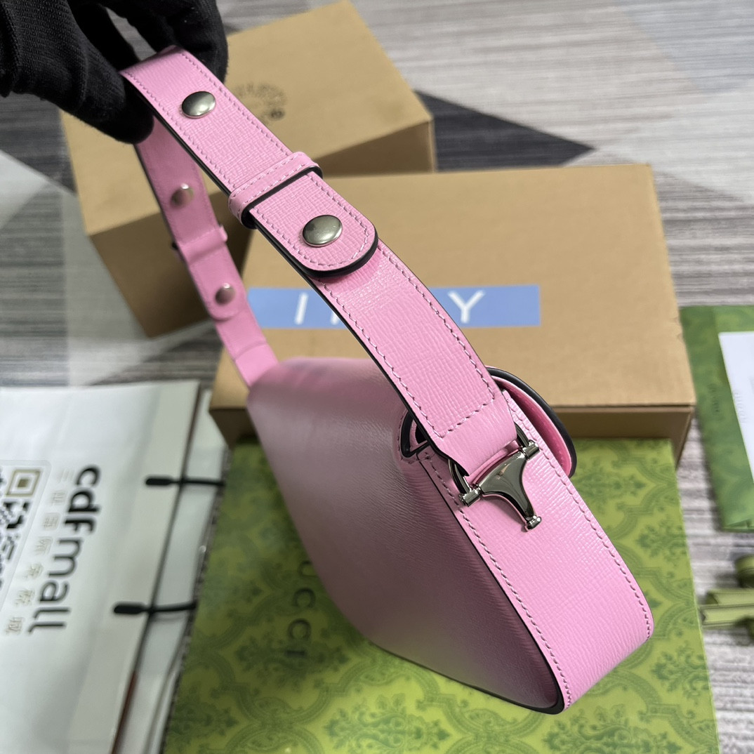 G*u*i horsebit 1955 small shoulder bag pink 10.4"w x 6.7-4.1"h x 3.1-1.6"d