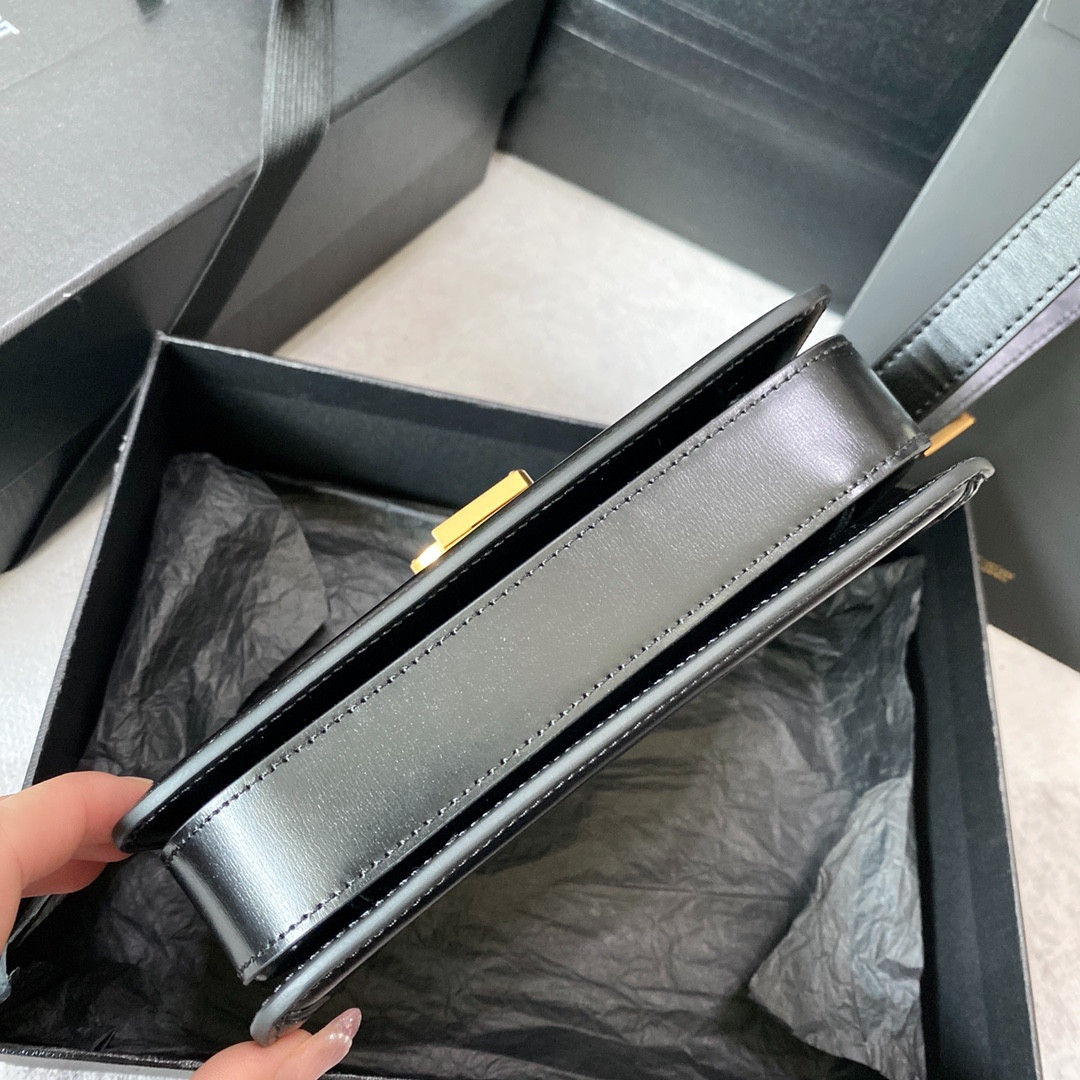 y*l solferino small satchel in box Sa**t Lau*nt black 7.4 x 5.1 x 1.9 inches