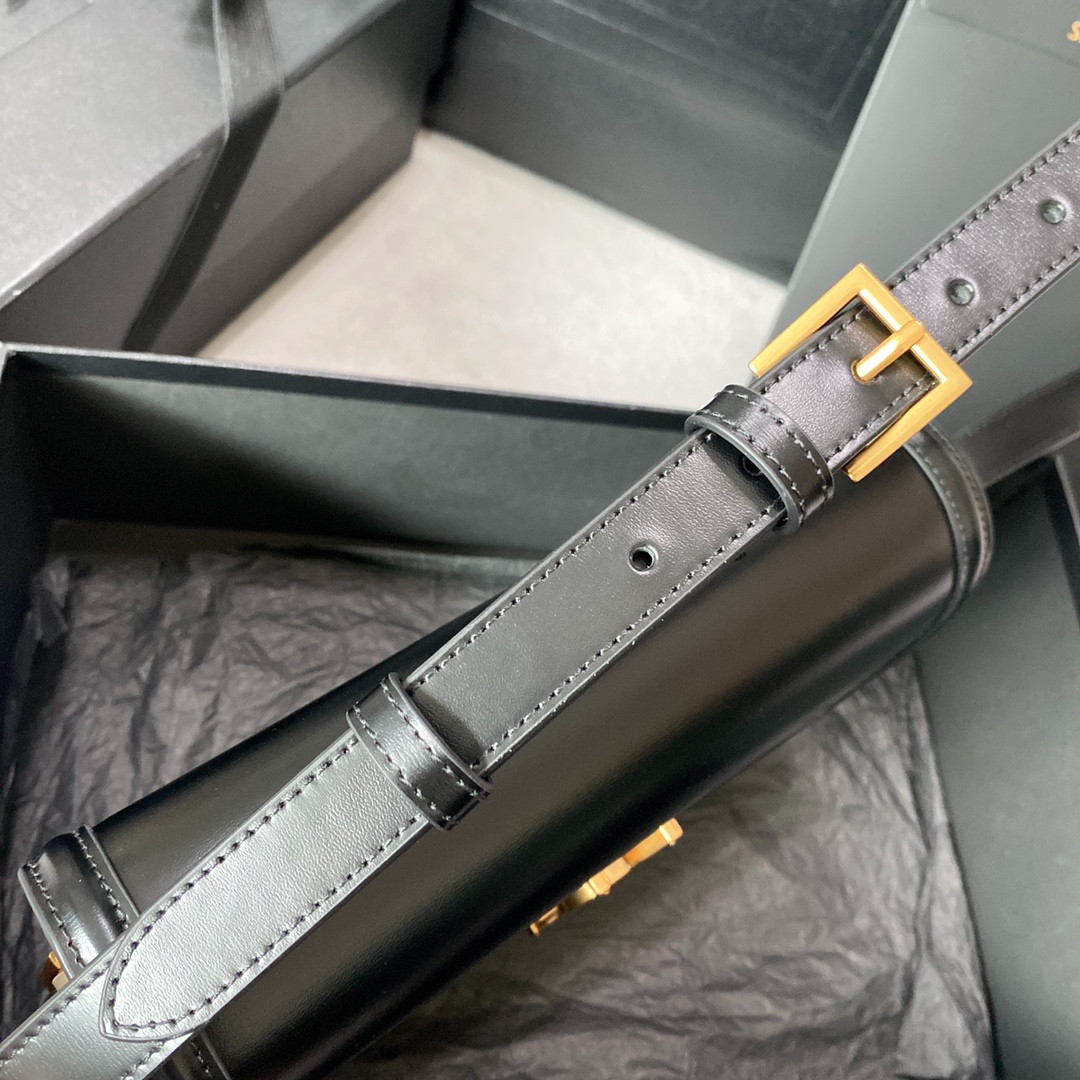 y*l solferino medium satchel in box Sa**t Lau*nt black white 9.1 x 6.3 x 2.4 inches