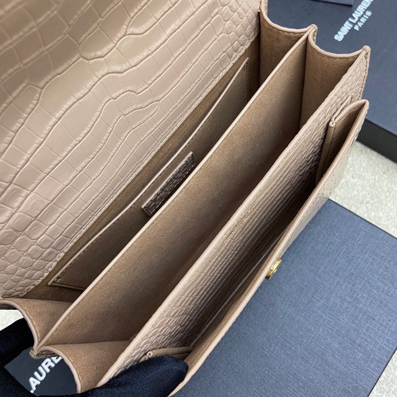 Y*L sunset medium in crocodile-embossed leather dark beige 8 x 6.2 x 2.5 inches