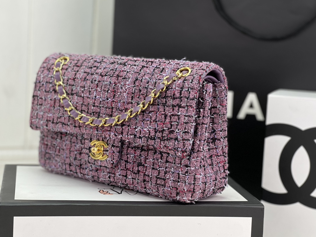 Ch*el classic 11.12 handbag tweed & gold-tone metal   6 × 9.9 × 2.5 in