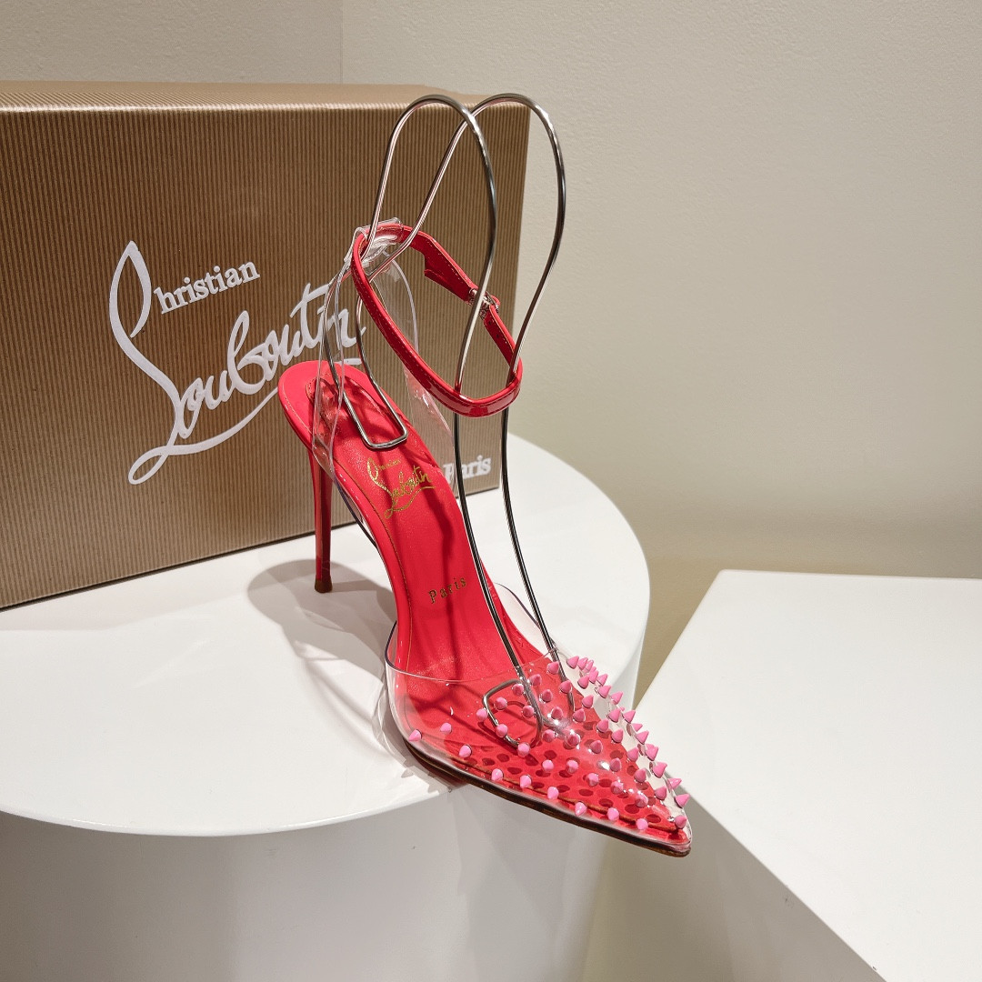 ua Ch**an louboutin cl pointed toe high-heeled transparent studded sandals