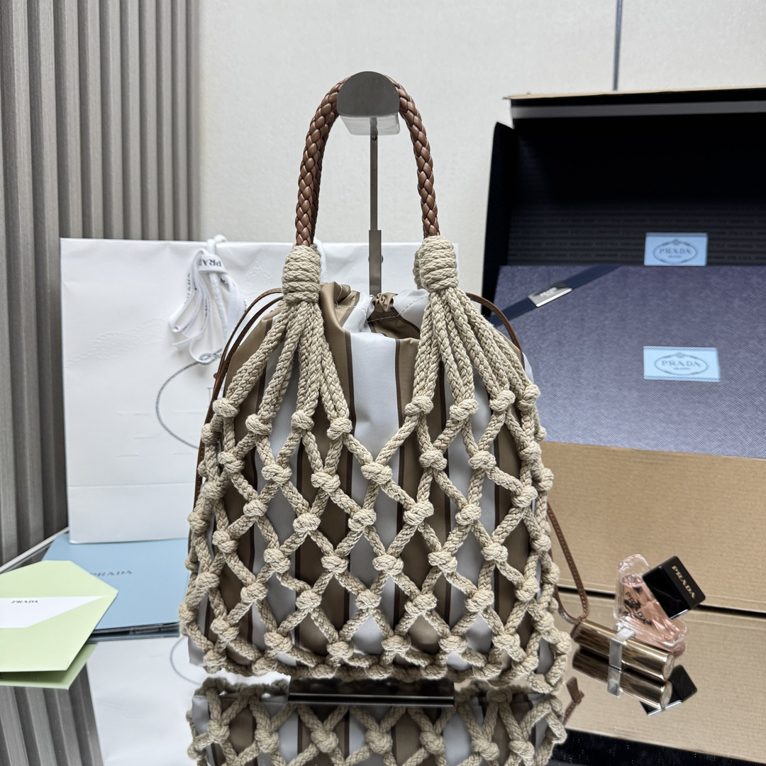 Pra*a noué medium cotton macramé bag 37x30cm